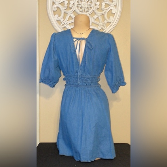 Speed limit women large 12 14 dress mini Blue Denim Jean cut out sides fit flare - Picture 6 of 10